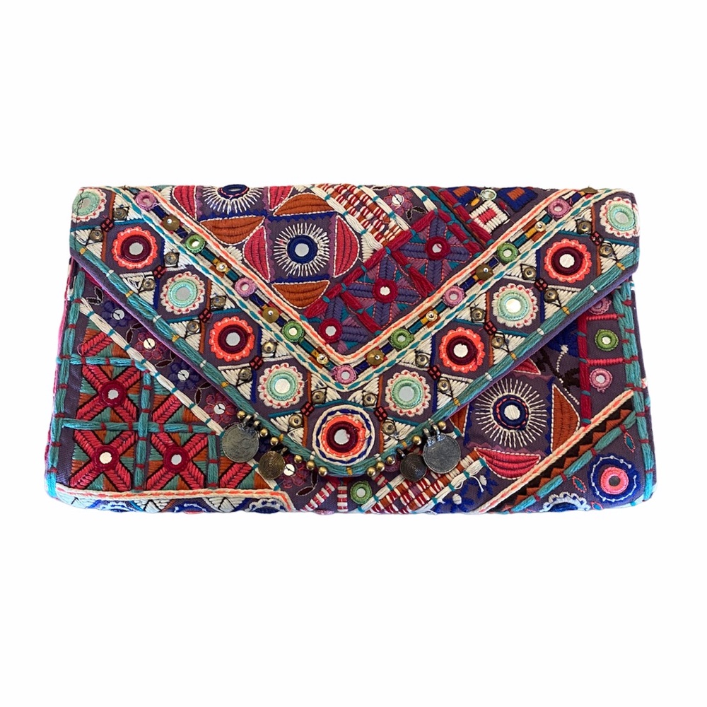 Christophe Sauvat Pink and Purple India embellished Multicolored Clutch - Large